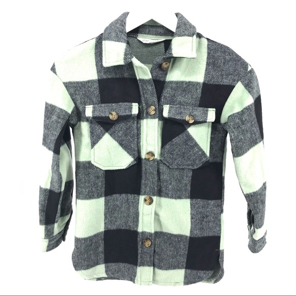 H&M Kids Black White Buffalo Check Plaid Flannel Long Sleeve Shaket - Picture 1 of 5